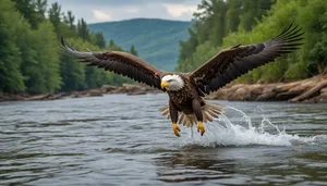 Bald eagle soaring with outstretched wings