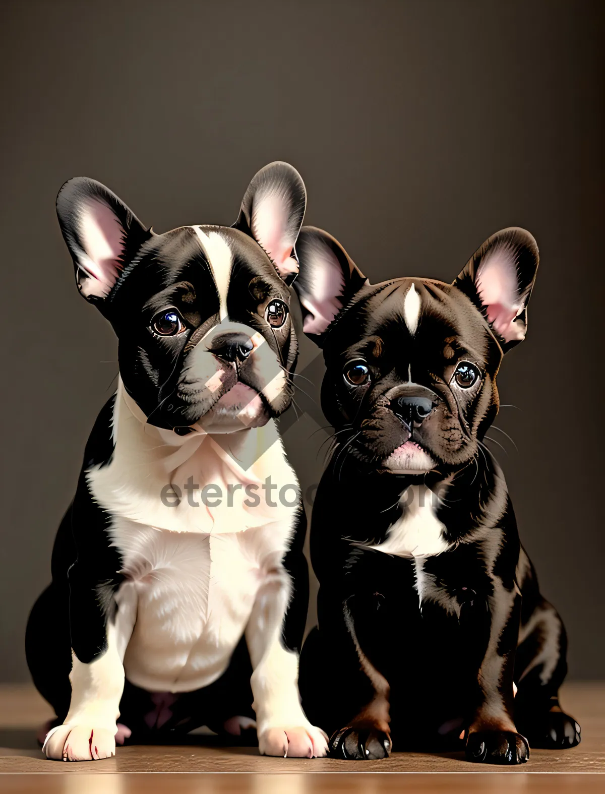 Picture of Adorable bulldog puppy sitting, looking cute in studio