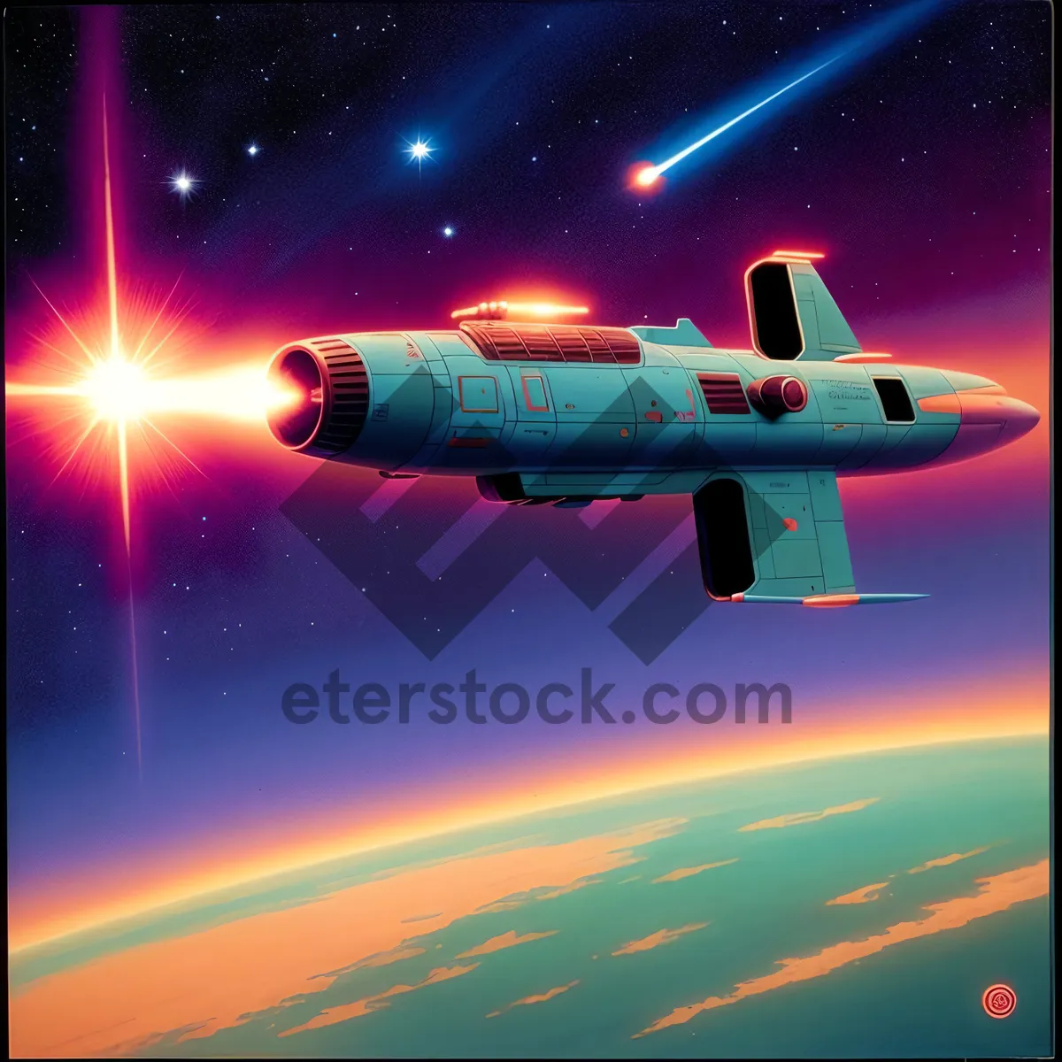 Picture of Futuristic Starship Soaring through a Celestial Galaxy