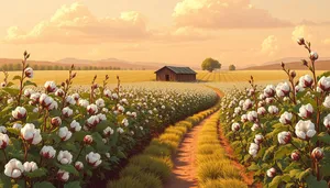 Sunset over rural meadow with blooming cactus