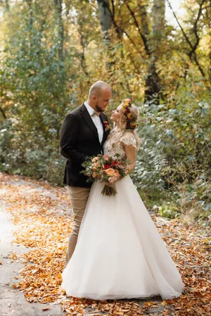 Happy newlyweds in love celebrating their wedding day