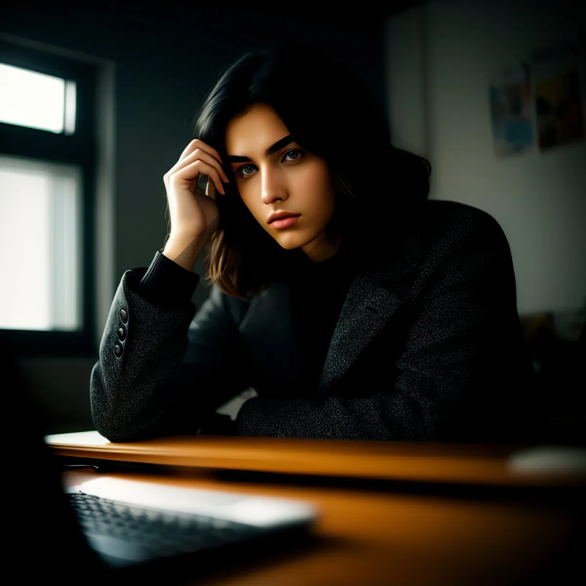 Picture of Smiling Businesswoman Working at Office with Laptop