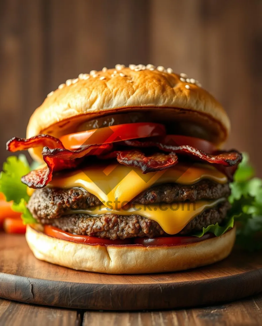 Picture of Tasty Grilled Cheeseburger with Fresh Lettuce and Tomato