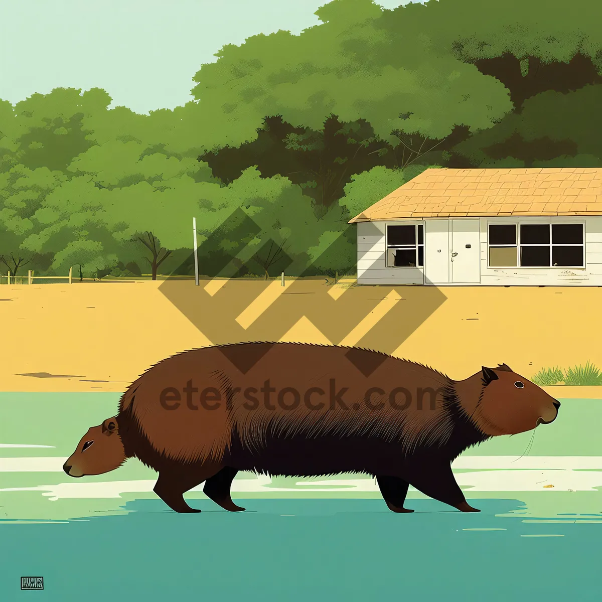 Picture of Serene Aquatic Hippo in Vast Sky