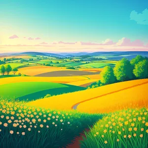 Vibrant Summer Meadow beneath Clear Skies