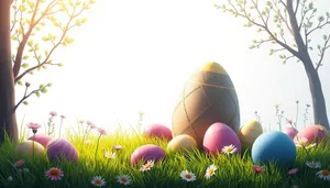 Colorful Easter Eggs Under Spring Sky