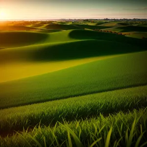 Serene Rural Landscape with Wheat Field under Clear Blue Sky