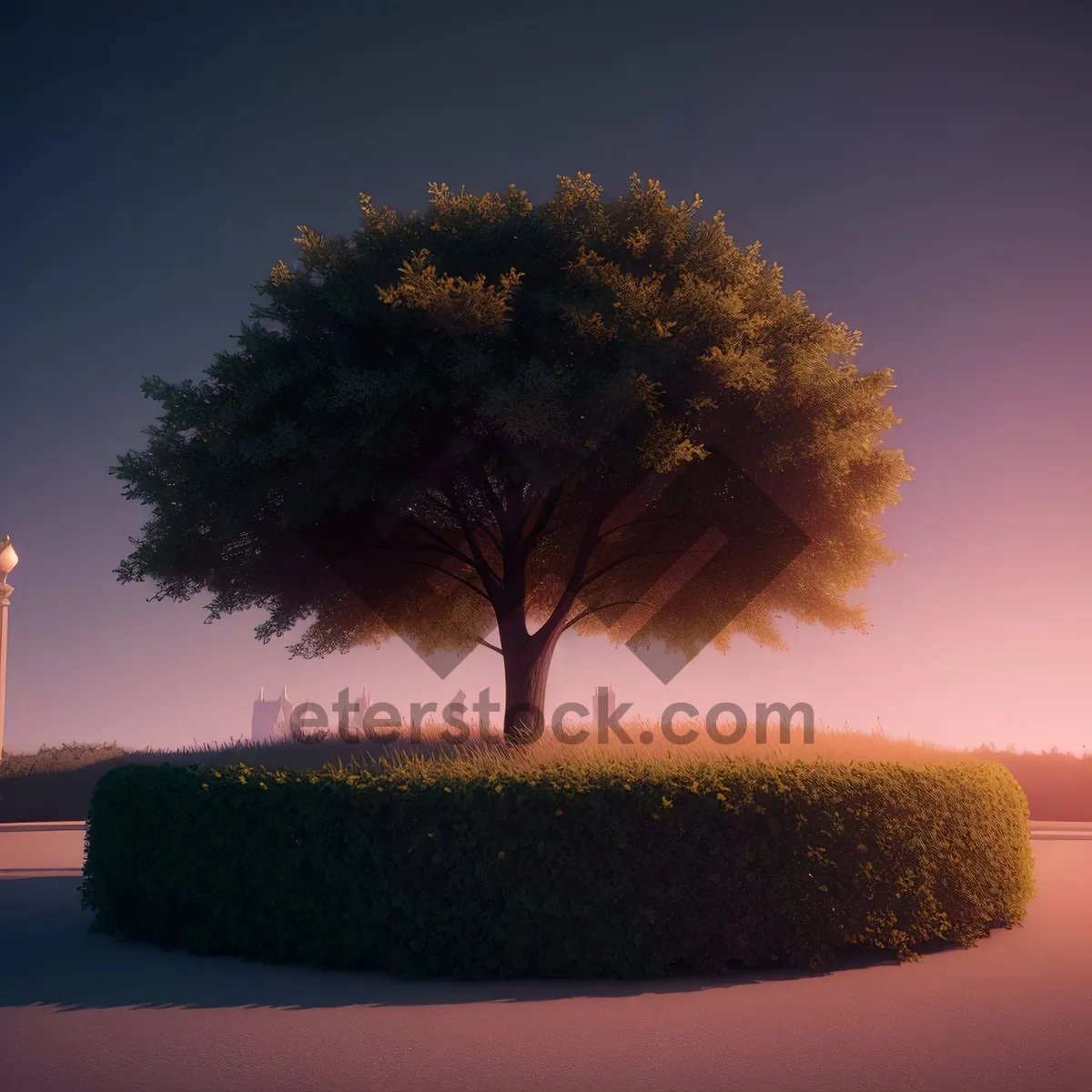 Picture of Serene Countryside Sunset with Majestic Oak Tree