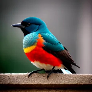 Colorful Birds in Park with Yellow Beak perched on Tree Branch.