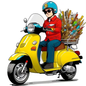 Boy Riding on Speedy Motor Scooter