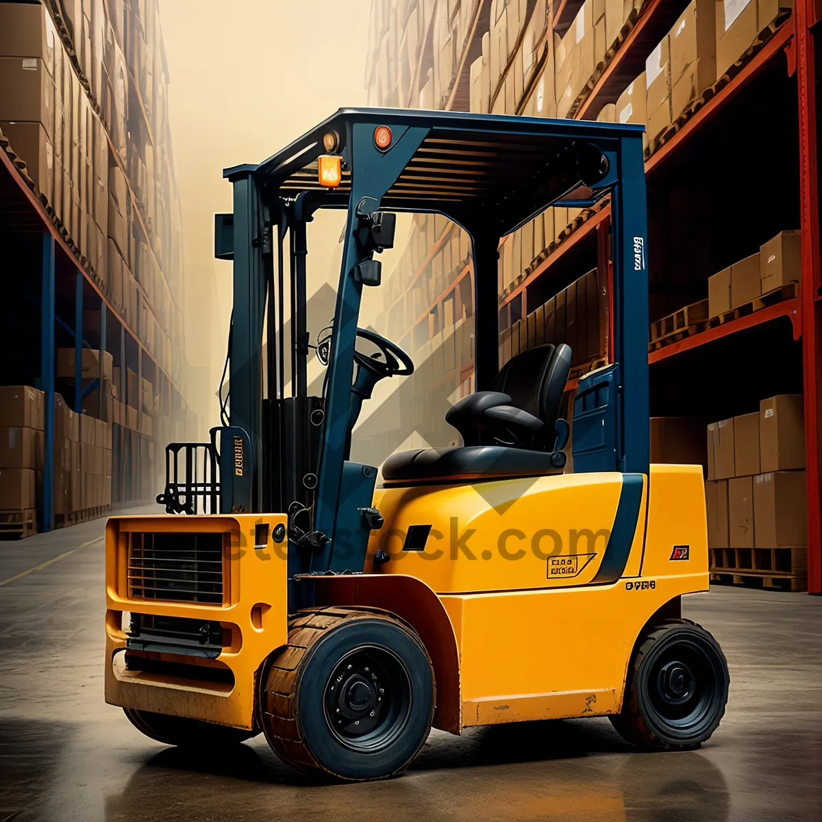 Picture of Heavy-duty forklift truck transporting industrial cargo.