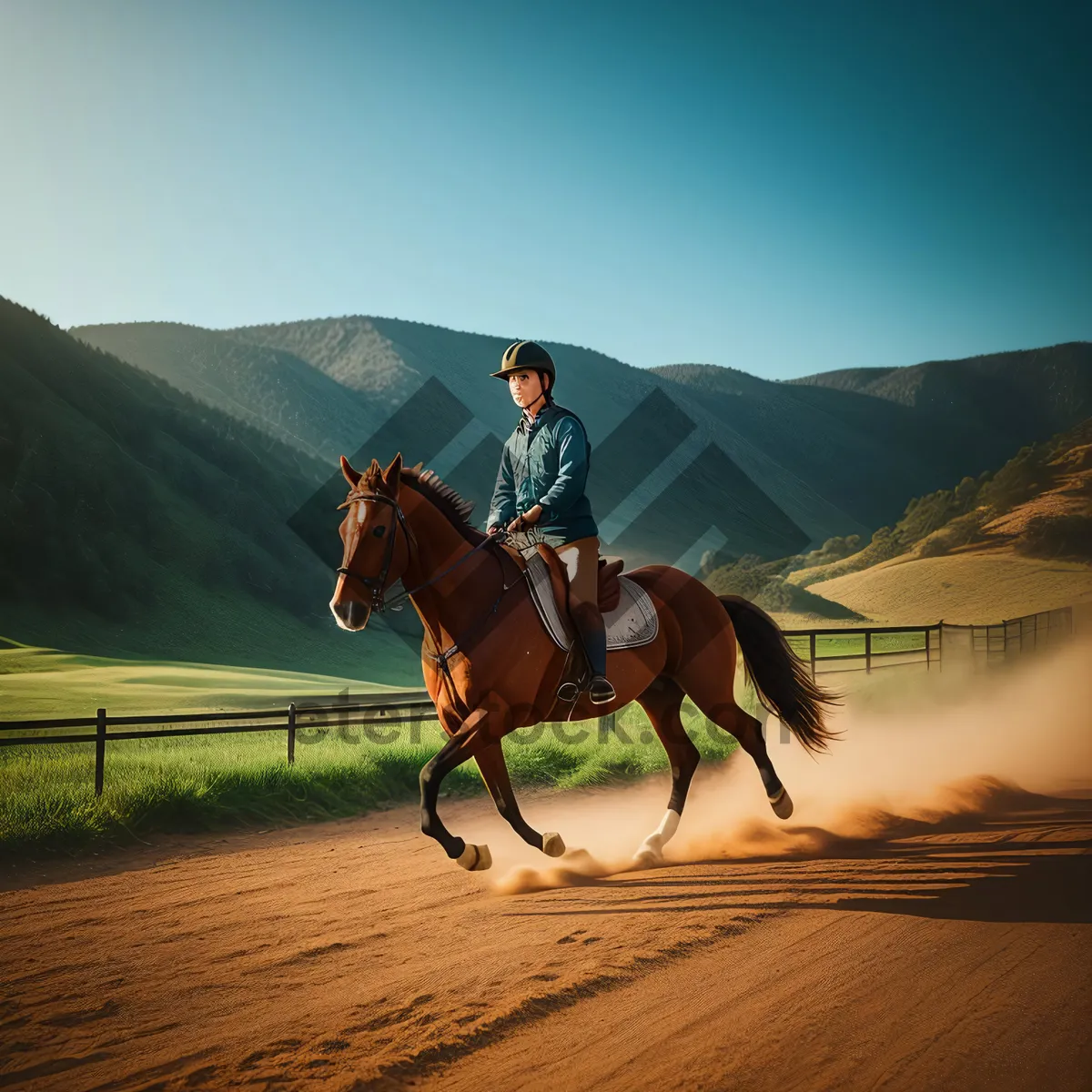 Picture of Dune Cowboy Riding Horse in Desert Landscape