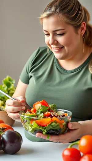 Attractive person enjoying a healthy vegetable salad at home