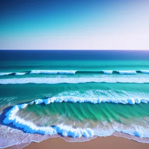 Turquoise Paradise: Serene Waves caressing Sandy Shoreline