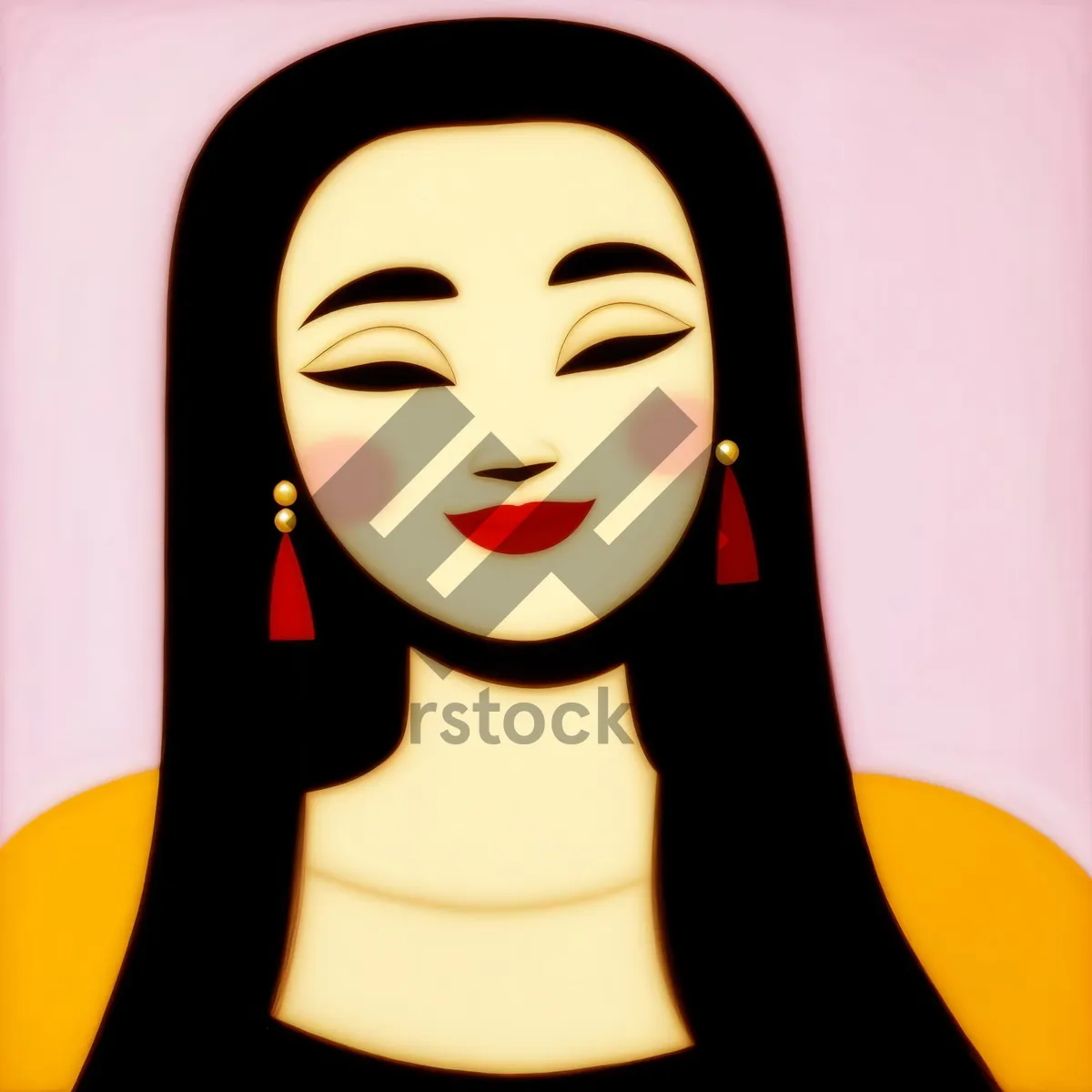 Picture of Fashion Model with Cartoon Mask and Red Lips