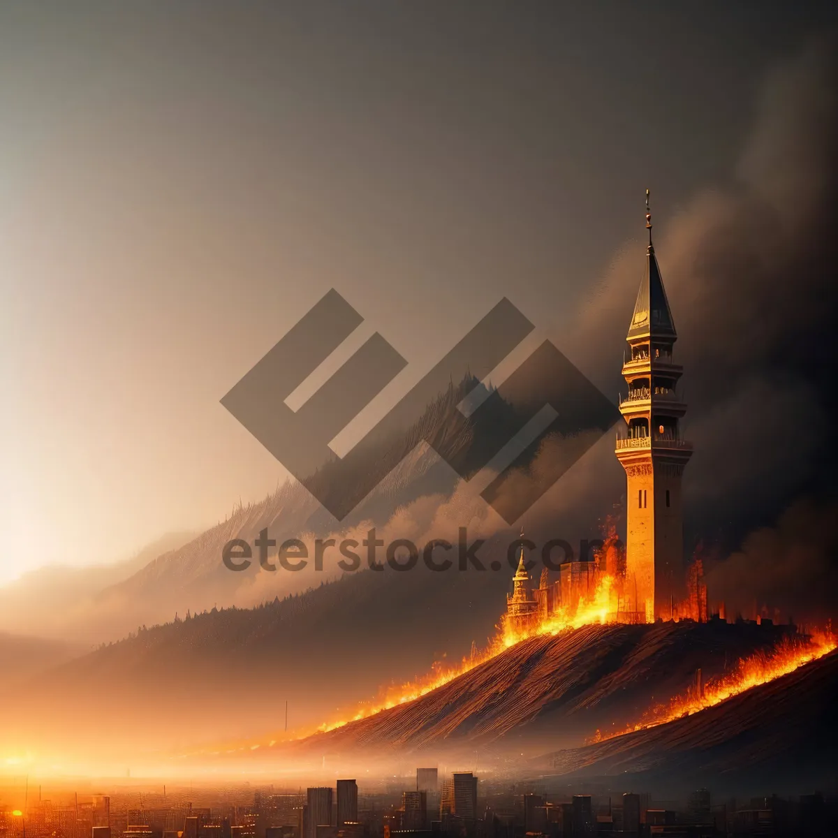 Picture of Majestic Mosque Tower Amidst Historic Landmarks