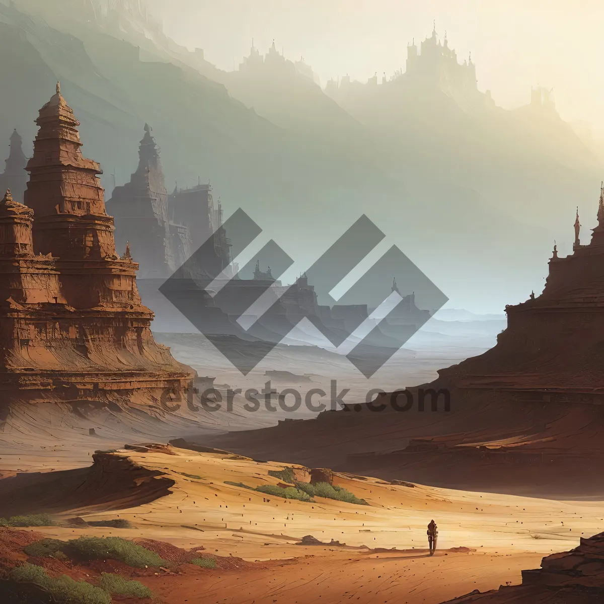 Picture of Ancient Desert Shrine Among Majestic Mountains