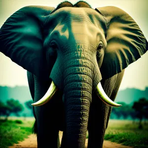 Powerful Tusker Elephant in South African Safari