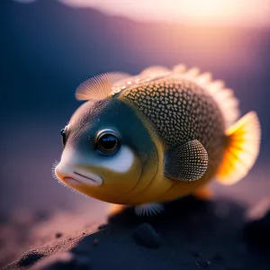 Colorful Finger Puffer Fish in Tropical Aquarium