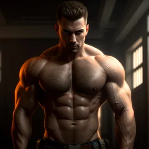 Powerful, Sexy Male Bodybuilder Flexing Muscles