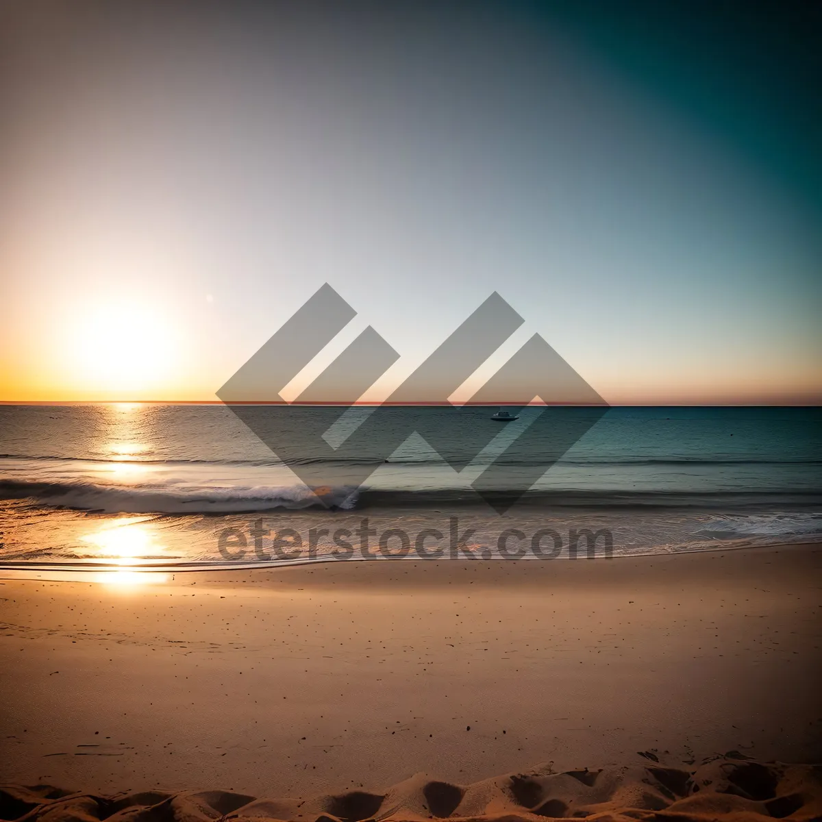 Picture of Golden Horizon: Beach Sunset Reflection on Calm Waters