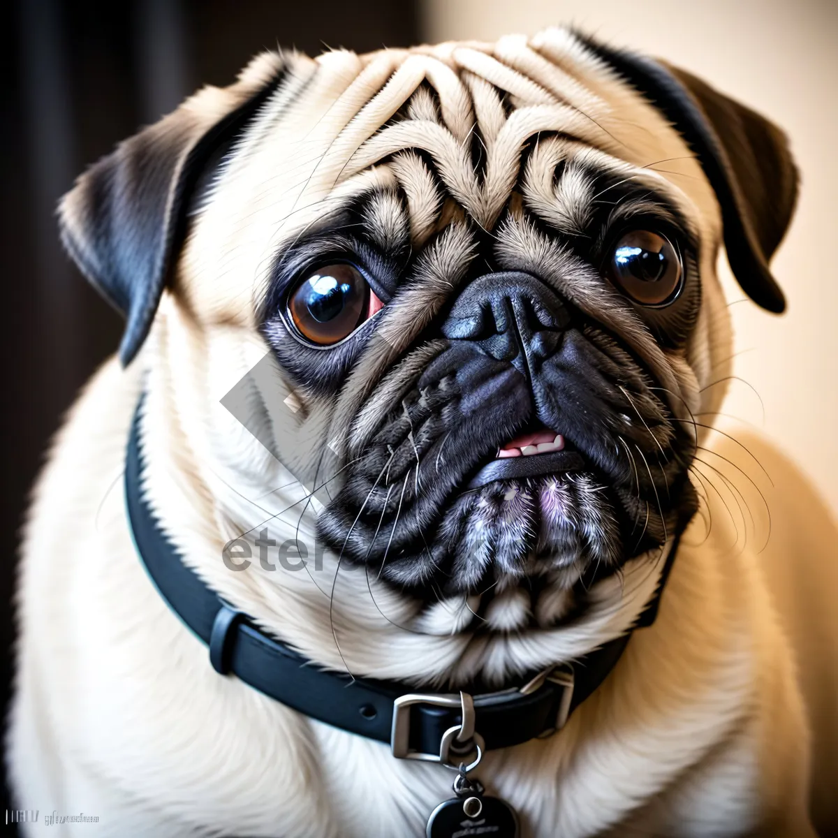 Picture of Cute Wrinkly Pug Puppy Portrait