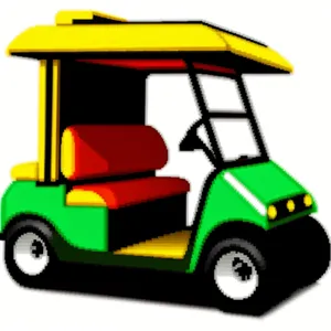 Golfer on a Cartoon Golf Course with a Bus