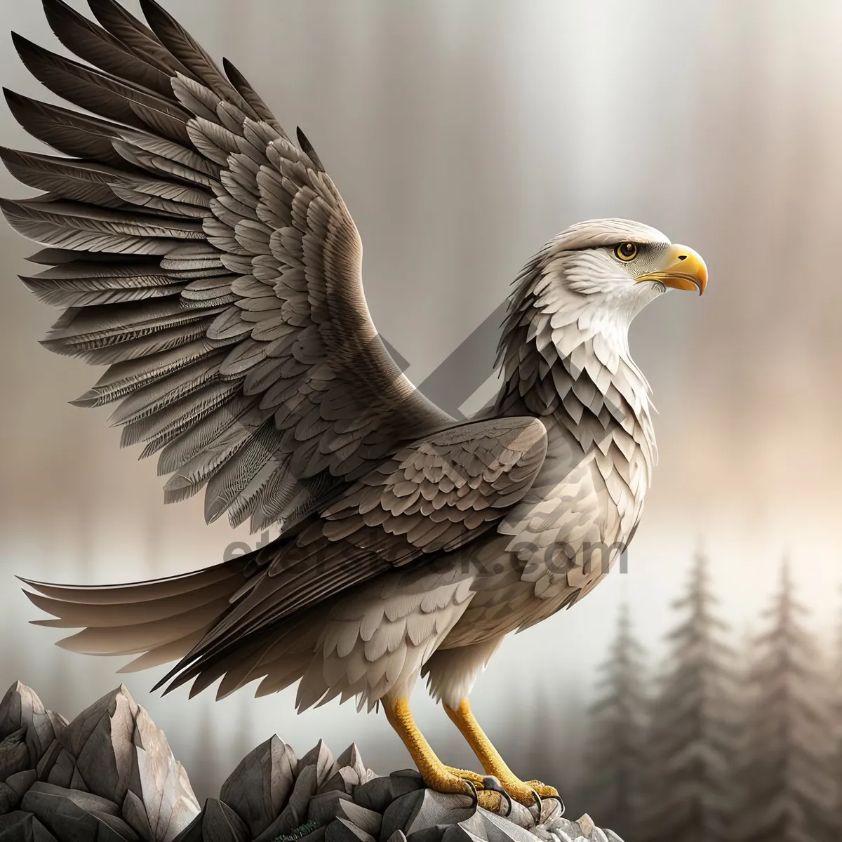 Picture of Bald Eagle soaring majestically with outstretched wings