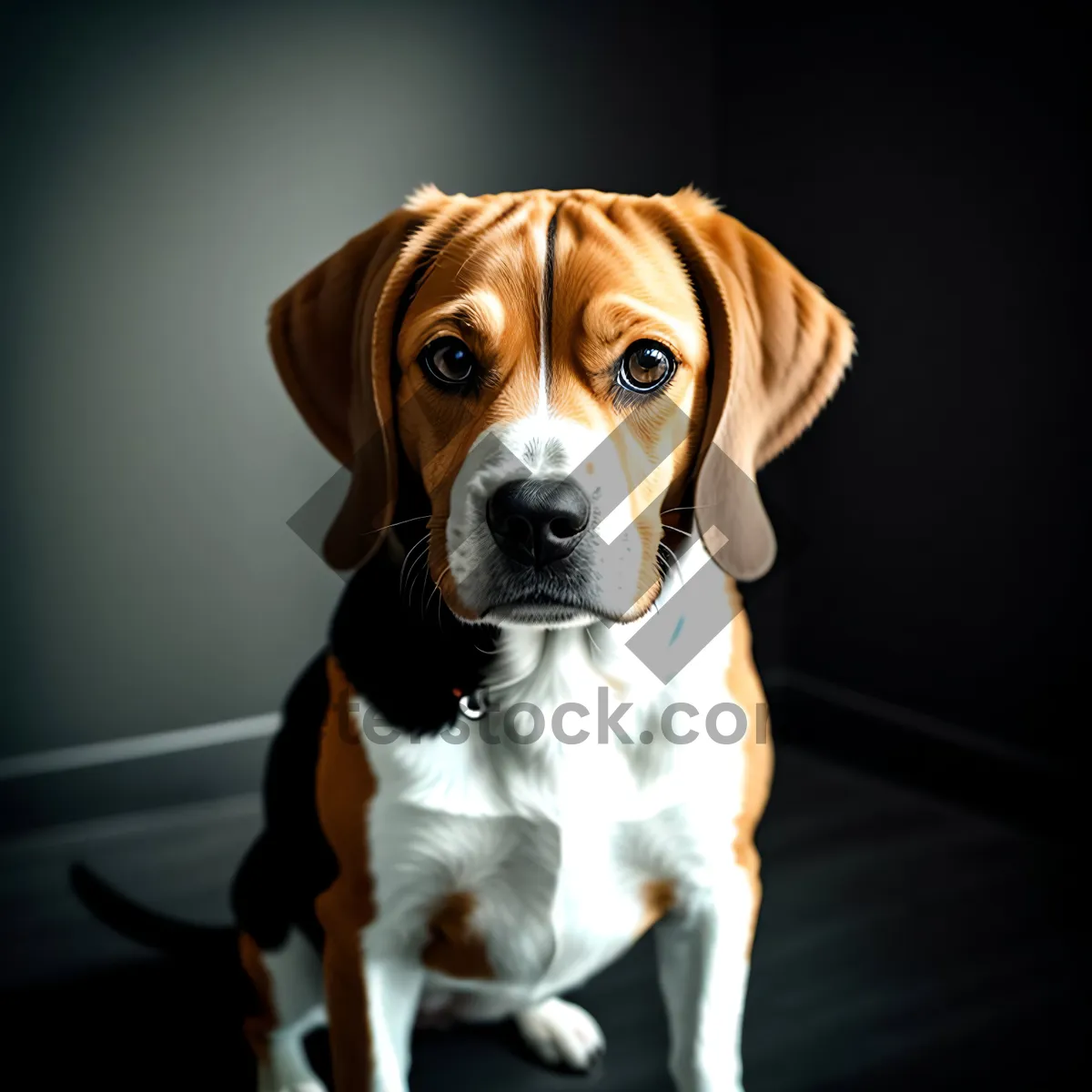 Picture of Adorable Beagle Puppy Sitting with Boxer Friend