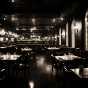 Modern restaurant interior design with wooden furniture and chairs