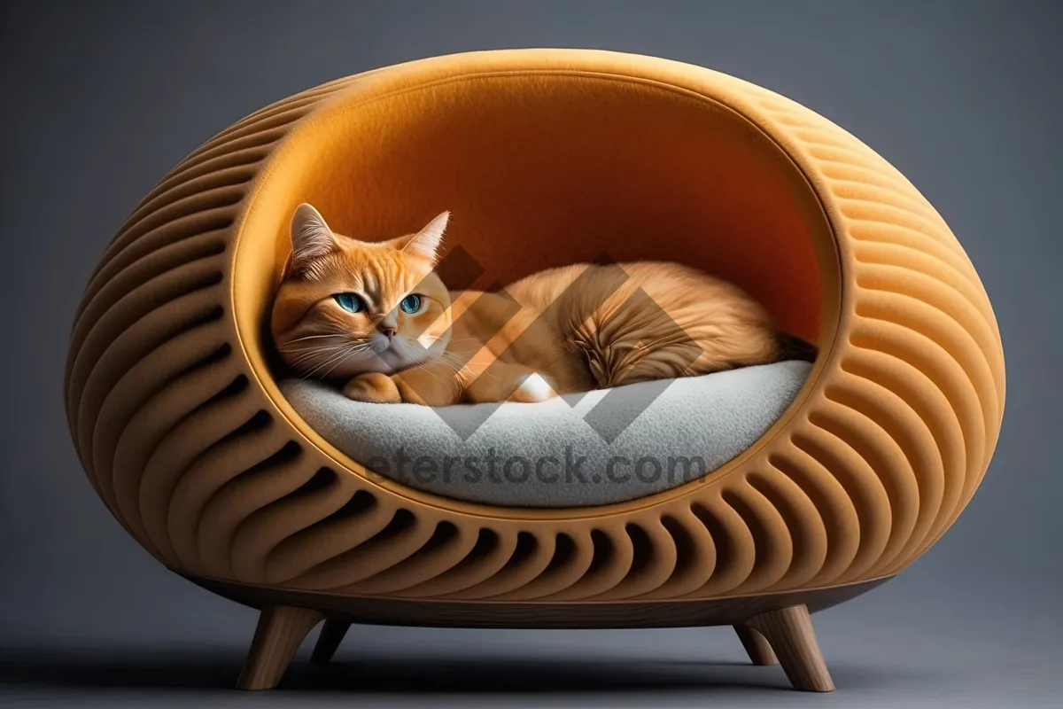 Picture of Fluffy Kitty on Baby Bed with Whiskers