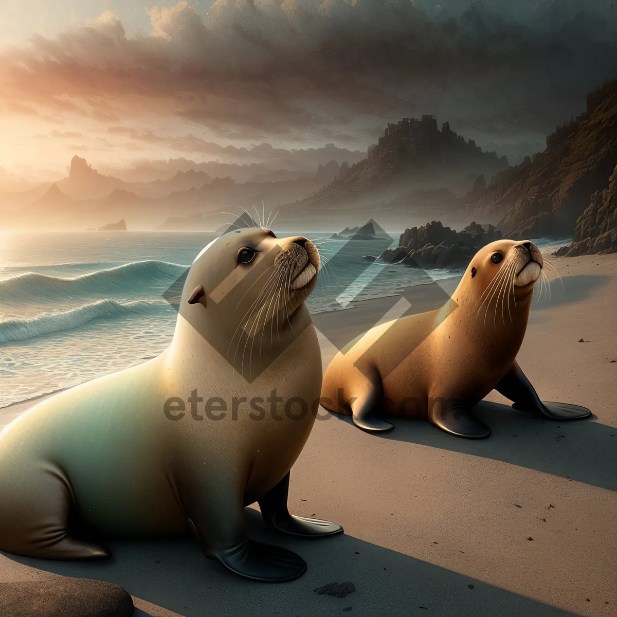 Picture of Playful Eared Seal Lounging on Coastal Rocks