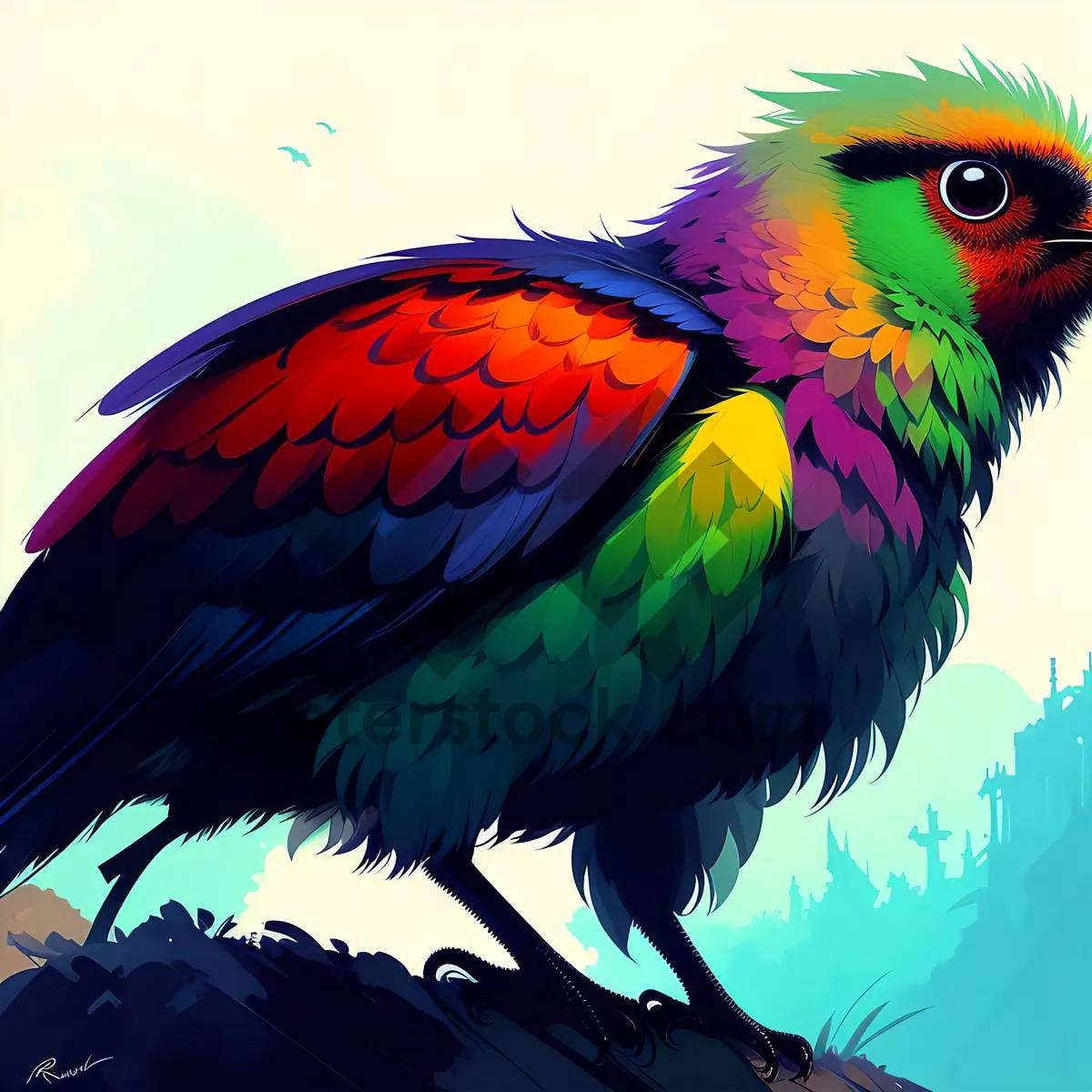 Picture of Exotic bird with vibrant colorful feathers.