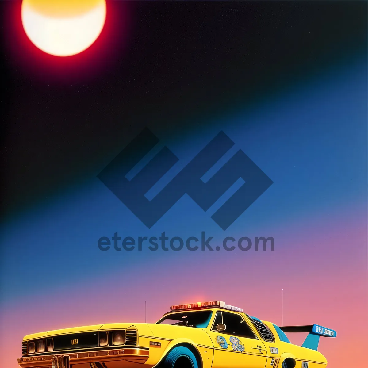 Picture of Sunset Skyline: School Bus in Golden Glow