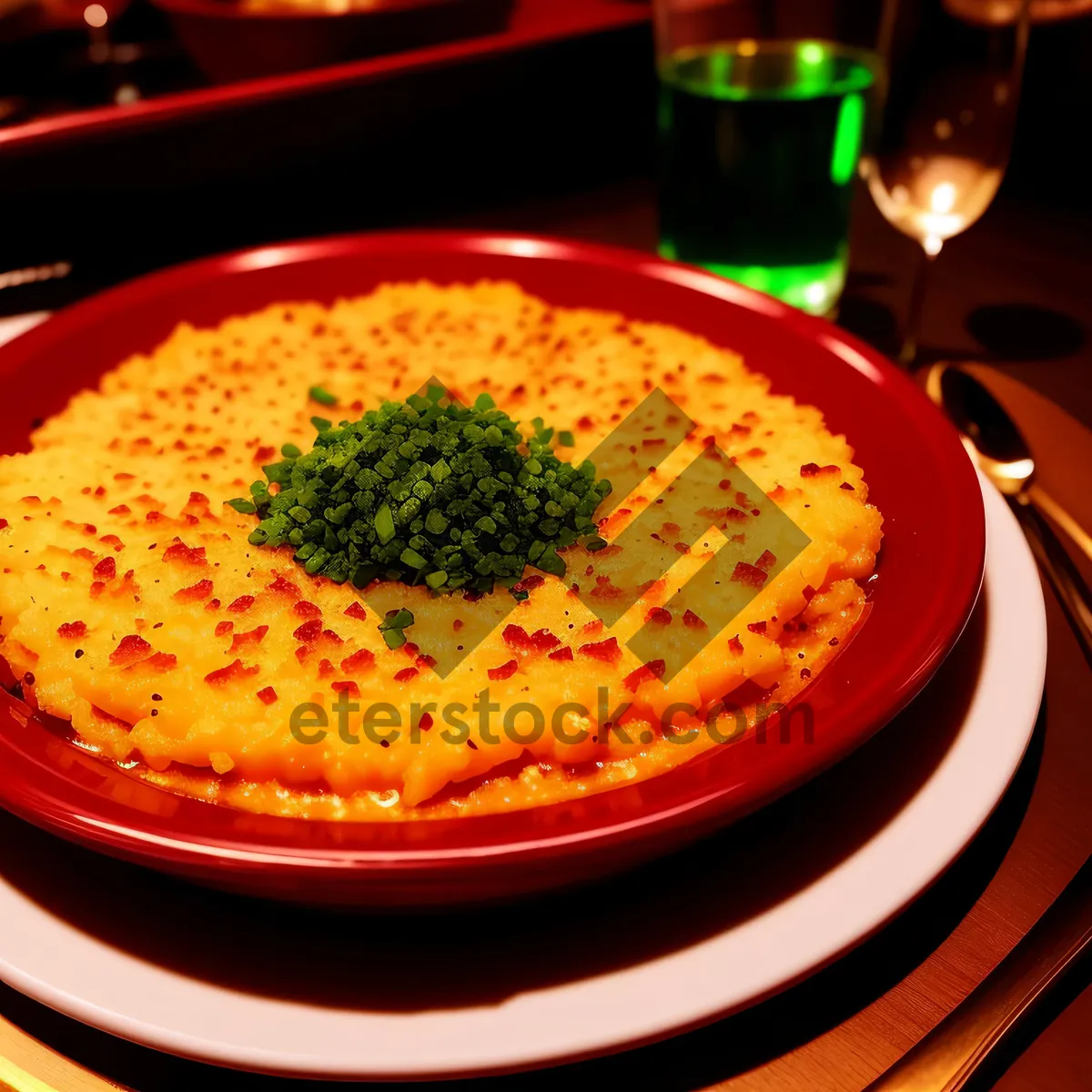 Picture of Delicious Gourmet Pizza with Fresh Veggies and Savory Cheese