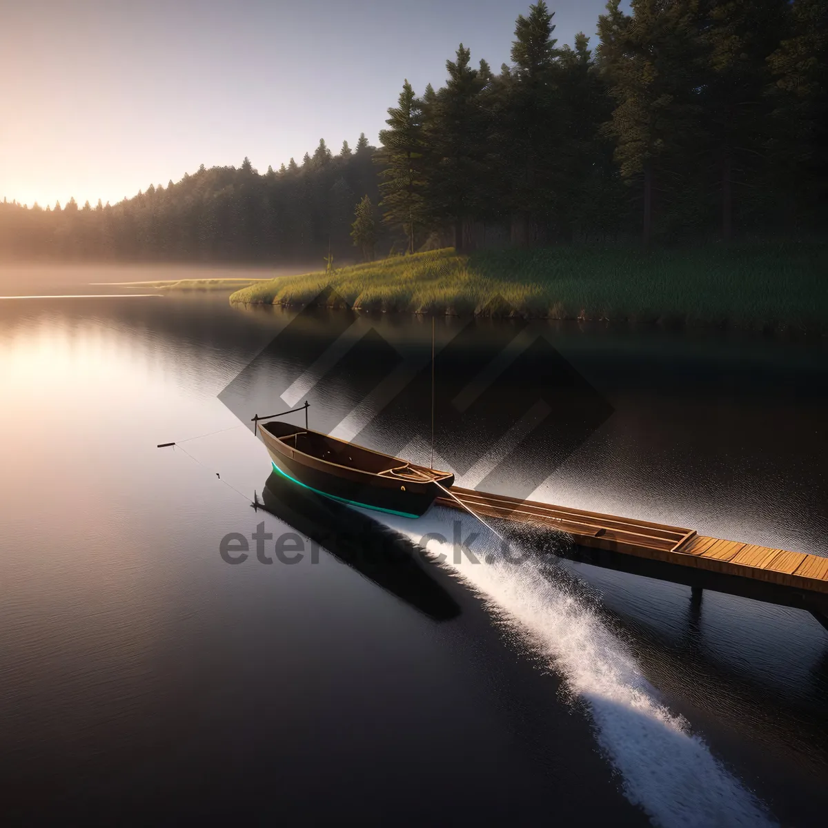 Picture of Serene Sunset: Kayak gliding on calm waters