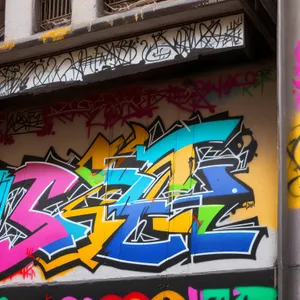 Vibrant Graffito Deco on Building Wall Sign