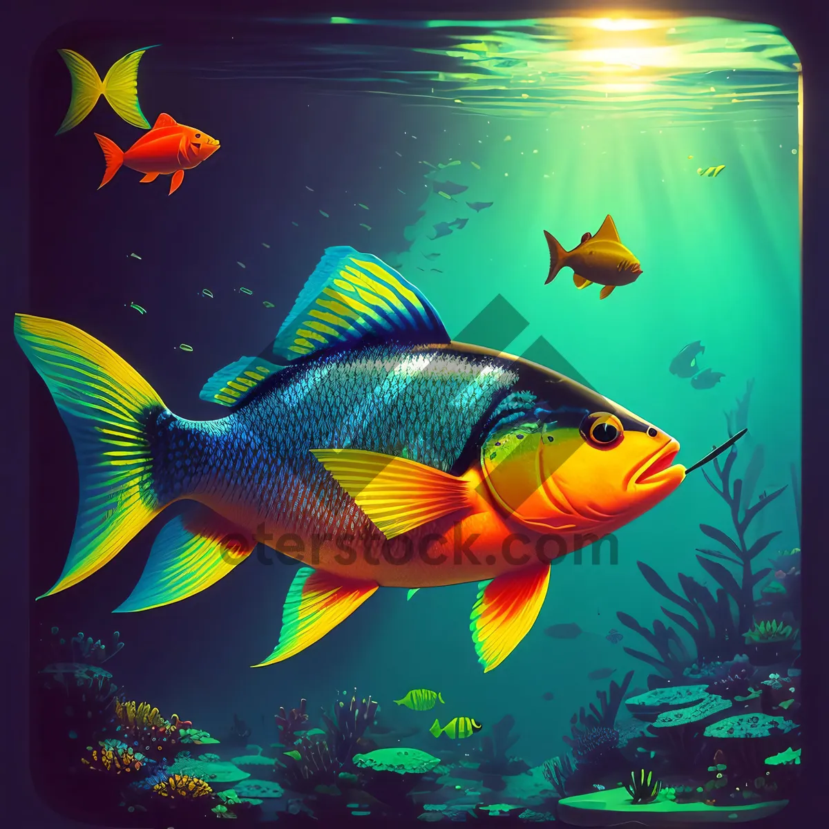 Picture of Tropical Goldfish Swimming in Aquarium