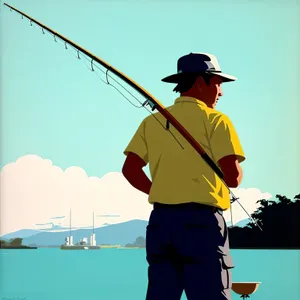 Recreational Golfer Swinging Club with Fishing Reel