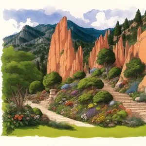 Scenic Mountain Park Landscape with Trees and River
