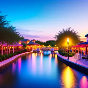 Serene Villa Reflection over River in Resort City
