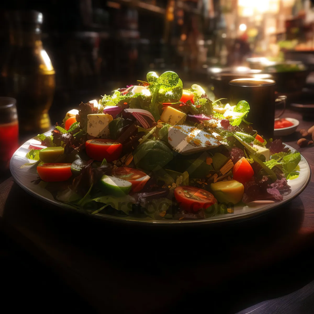 Picture of Fresh Salad Plate with Gourmet Cheese and Vegetables
