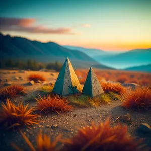 Sunny Desert Horizon with Silhouette Cactus