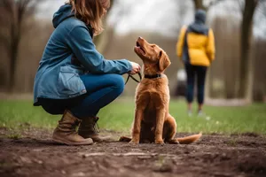 A dog trainer working with dogs to teach obedience and behavior modification.