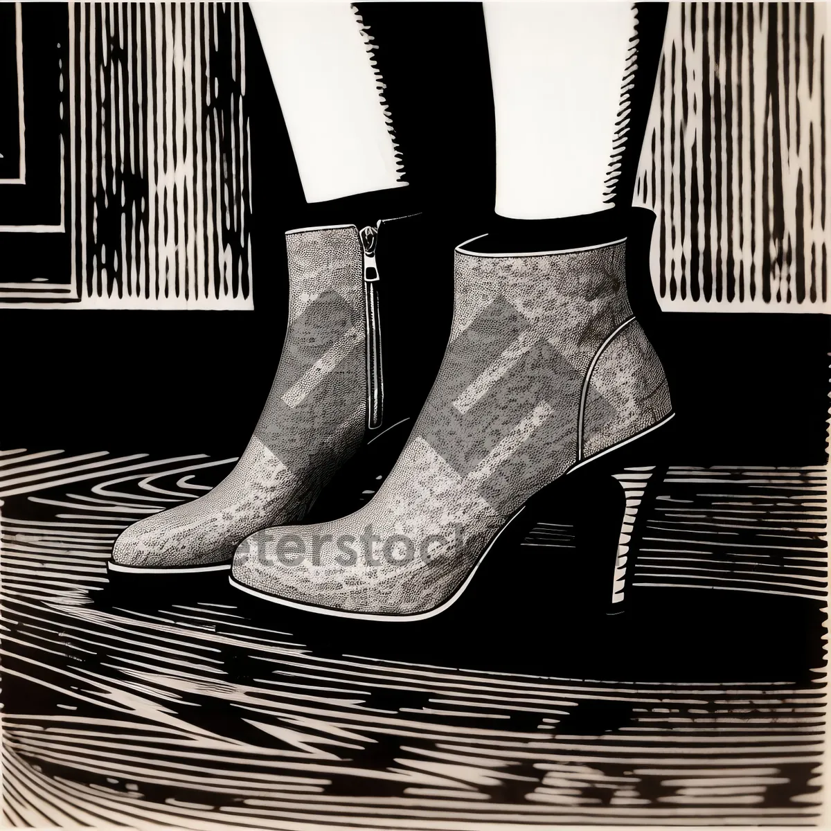 Picture of Black Leather Boots - Stylish Footwear with Shiny Heels