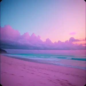 Tropical Sunset Over Ocean Shoreline