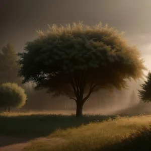 Serene Sunset Over Countryside Landscape