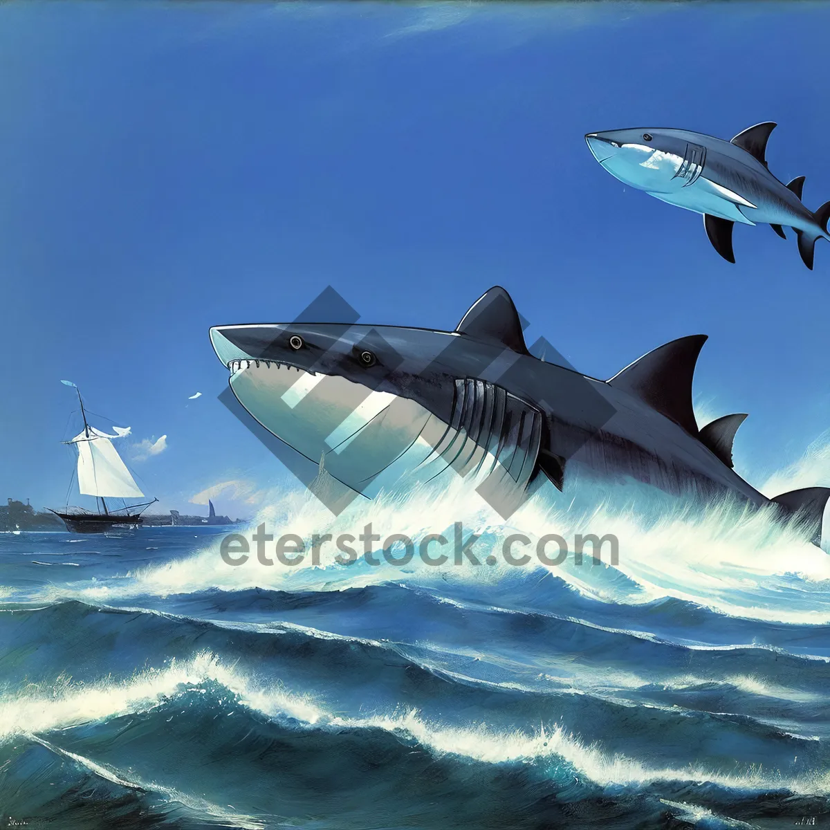 Picture of Tropical Marine Wildlife: Majestic Shark in Seawater