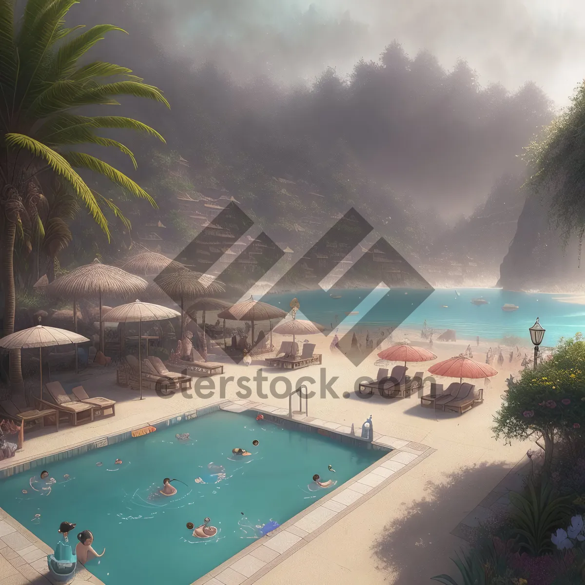 Picture of Tropical Beach Paradise with Resort Hotel and Pool