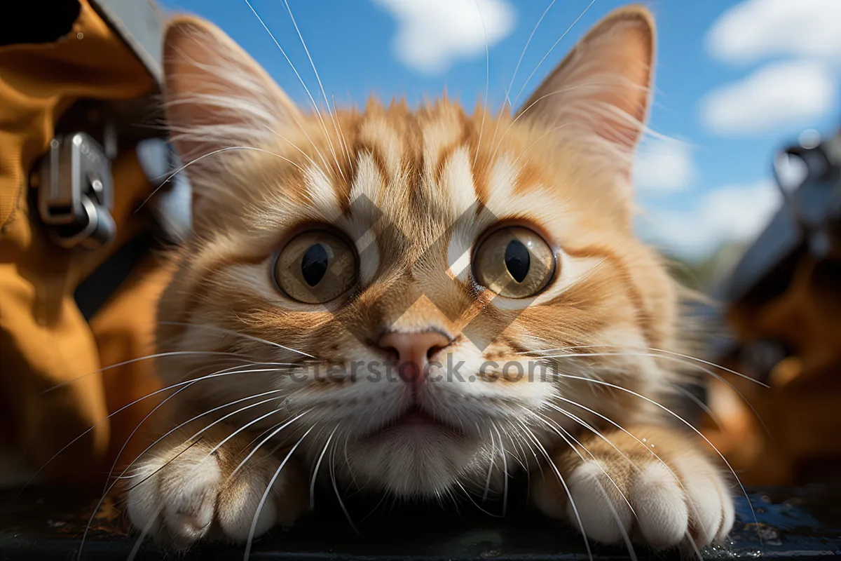 Picture of Fluffy tabby kitten with curious eyes.